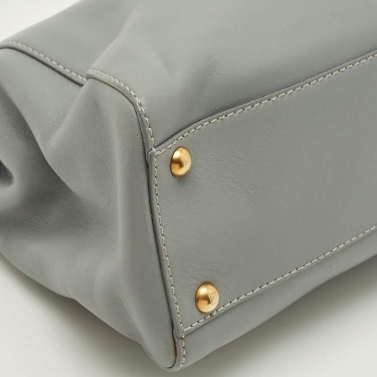 Pre Owned Fendi Peekaboo Medium Light Blue Leather Top Handle Bag