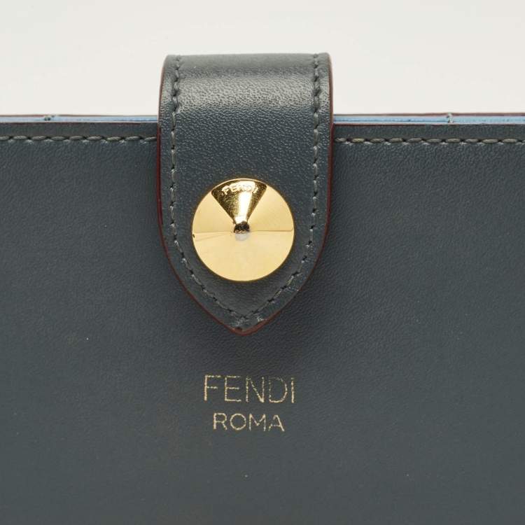 Pre Owned Fendi Multicolor Leather Single Stud Multiple Card Holder