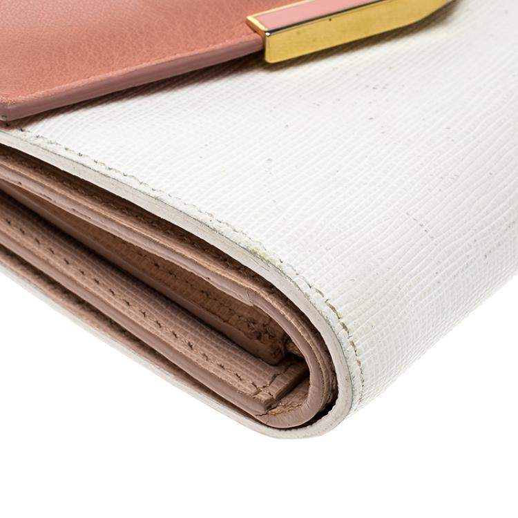 مملوكة مسبقًا Fendi White/Peach Leather Small 2Jours Wallet