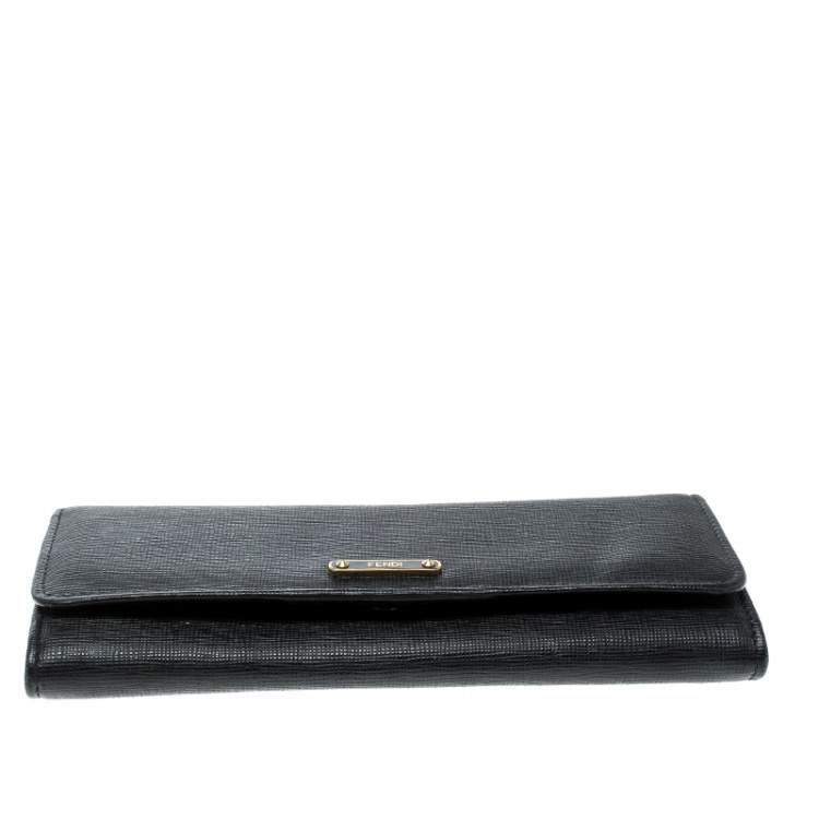 Pre Owned Fendi Black Leather Crayons Continental Wallet