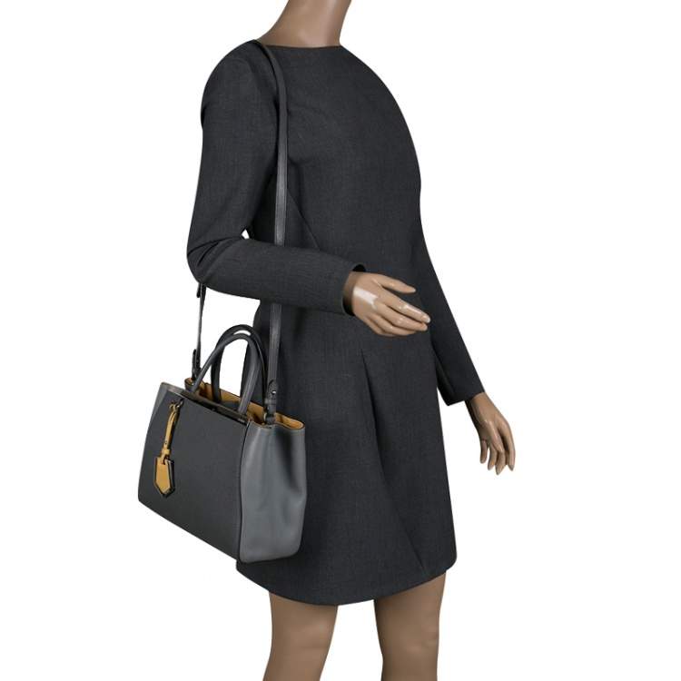 Pre Owned Fendi Grey Two Tone Leather Mini 2Jours Tote 