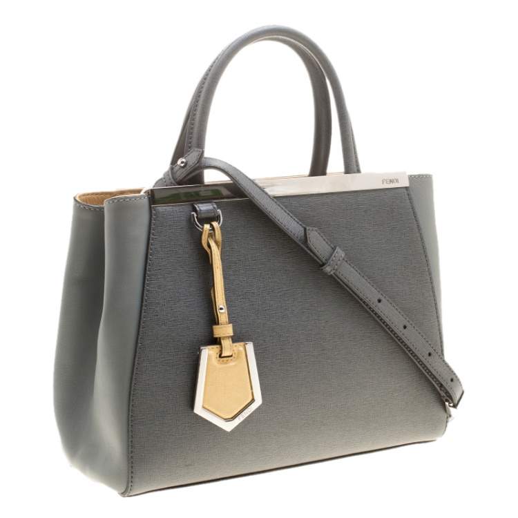 Pre Owned Fendi Grey Two Tone Leather Mini 2Jours Tote 