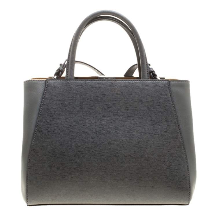 Pre Owned Fendi Grey Two Tone Leather Mini 2Jours Tote 