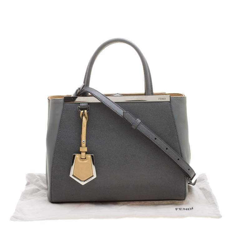 Pre Owned Fendi Grey Two Tone Leather Mini 2Jours Tote 