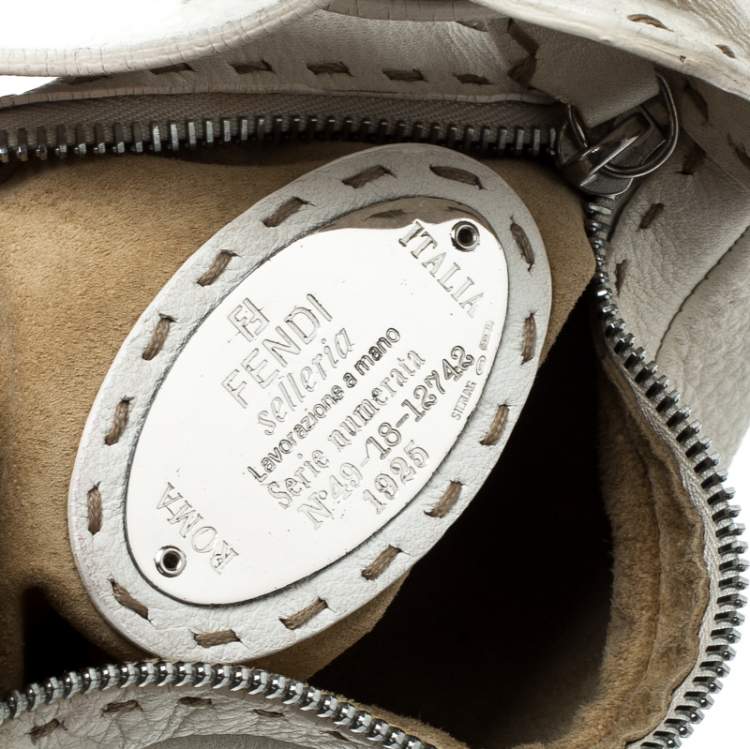 Pre Owned Fendi Ivory Selleria Leather Small Oyster Hobo