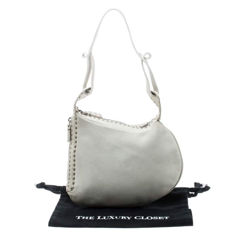 Pre Owned Fendi Ivory Selleria Leather Small Oyster Hobo