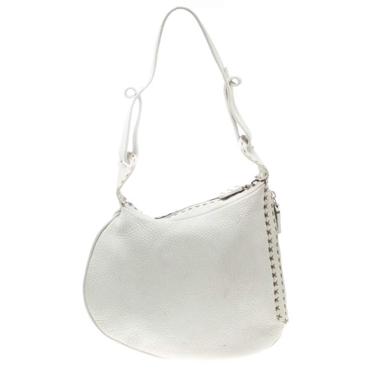 Pre Owned Fendi Ivory Selleria Leather Small Oyster Hobo