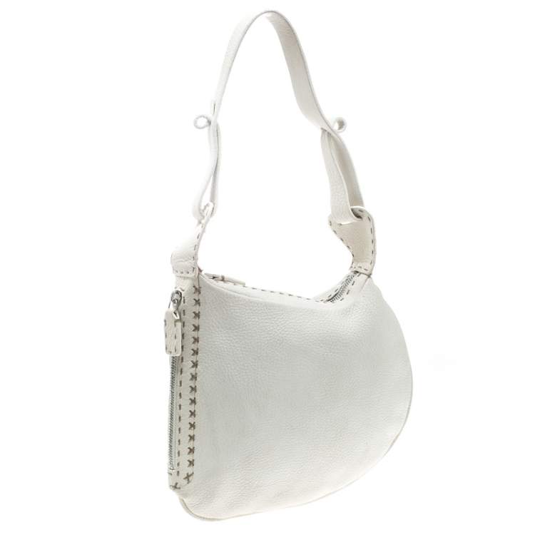 Pre Owned Fendi Ivory Selleria Leather Small Oyster Hobo