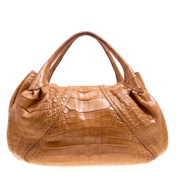 Pre Owned Fendi Brown Crocodile Spy Hobo