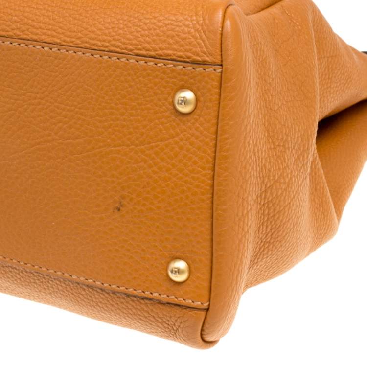Pre Owned Fendi Brown Selleria Leather Large Peekaboo Top Handle Bag