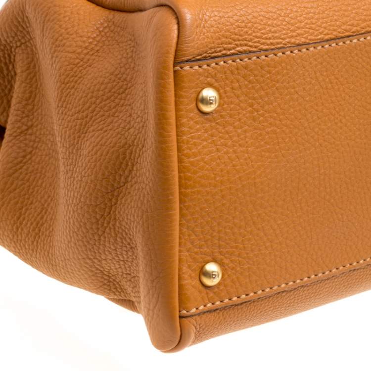 Pre Owned Fendi Brown Selleria Leather Large Peekaboo Top Handle Bag