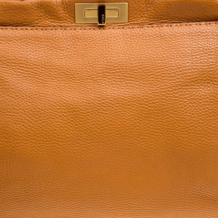 Pre Owned Fendi Brown Selleria Leather Large Peekaboo Top Handle Bag