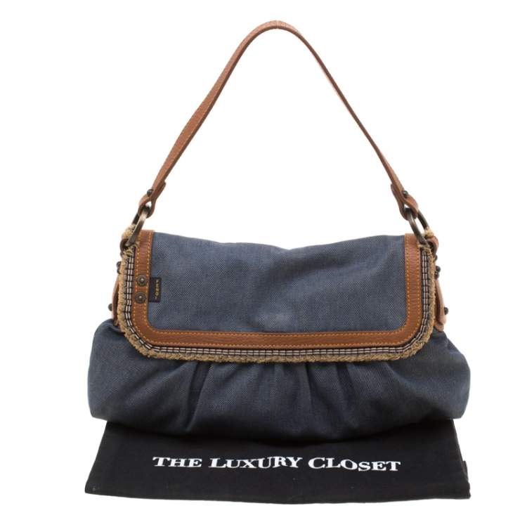 Pre Owned Fendi Blue Denim Chef Shoulder Bag