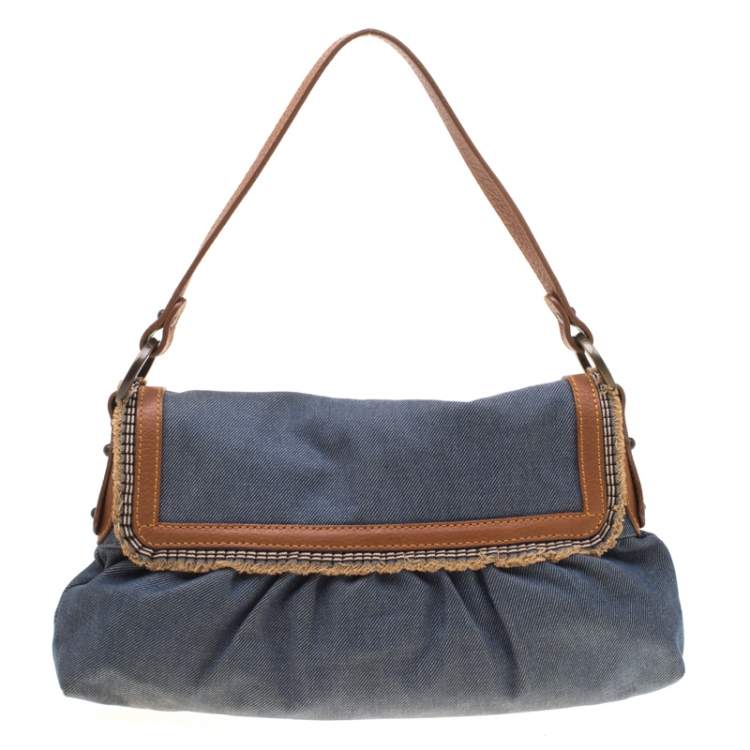 Pre Owned Fendi Blue Denim Chef Shoulder Bag