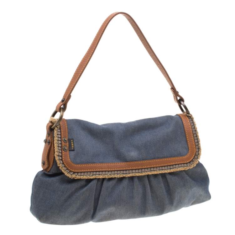 Pre Owned Fendi Blue Denim Chef Shoulder Bag