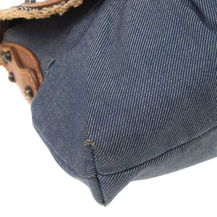 Pre Owned Fendi Blue Denim Chef Shoulder Bag