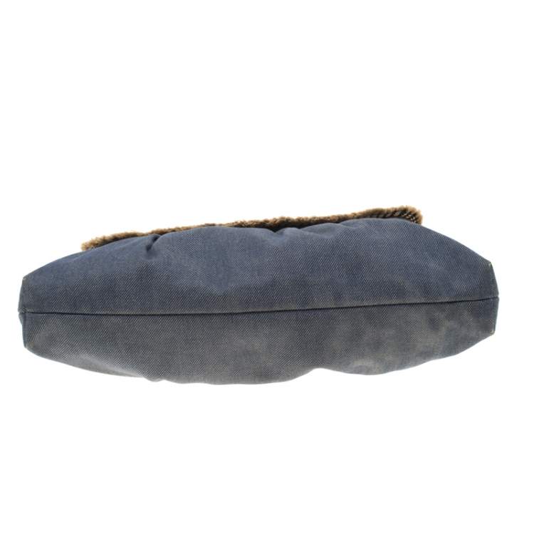 Pre Owned Fendi Blue Denim Chef Shoulder Bag