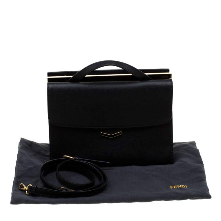 Pre Owned Fendi Black Textured Leather Small Demi Jour Top Handle Bag
