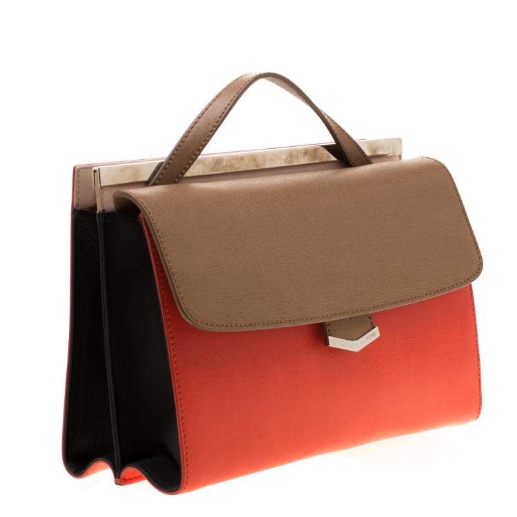 Pre Owned Fendi Tri Color Textured Leather Small Demi Jour Top Handle Bag