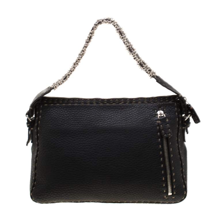 Pre Owned Fendi Black Leather Shoulder Bag