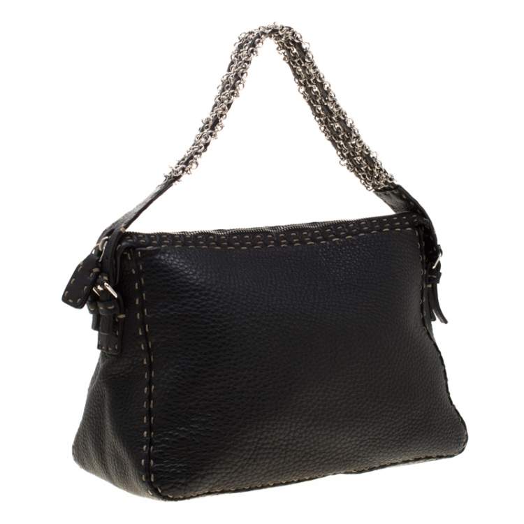 Pre Owned Fendi Black Leather Shoulder Bag