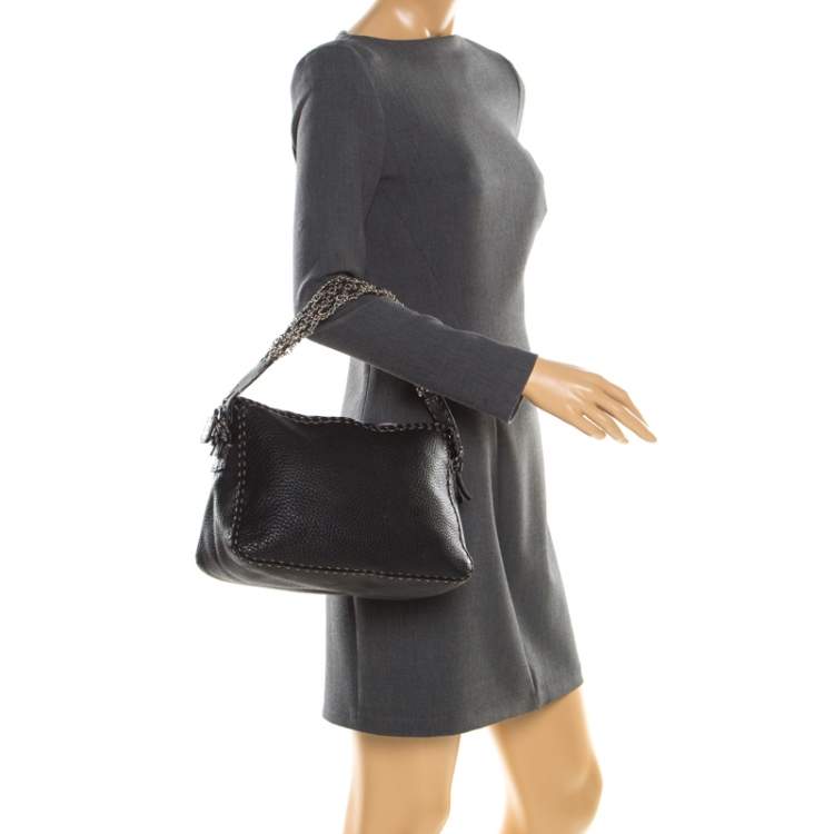 Pre Owned Fendi Black Leather Shoulder Bag