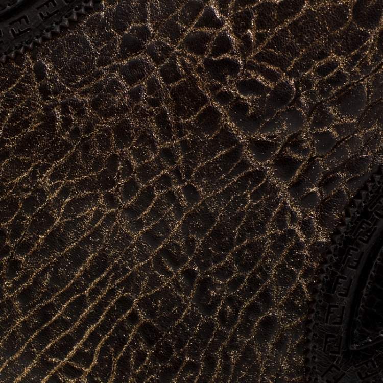 Pre Owned Fendi Dark Brown/Shimmer Gold Leather De Jour Media Crisp Satchel