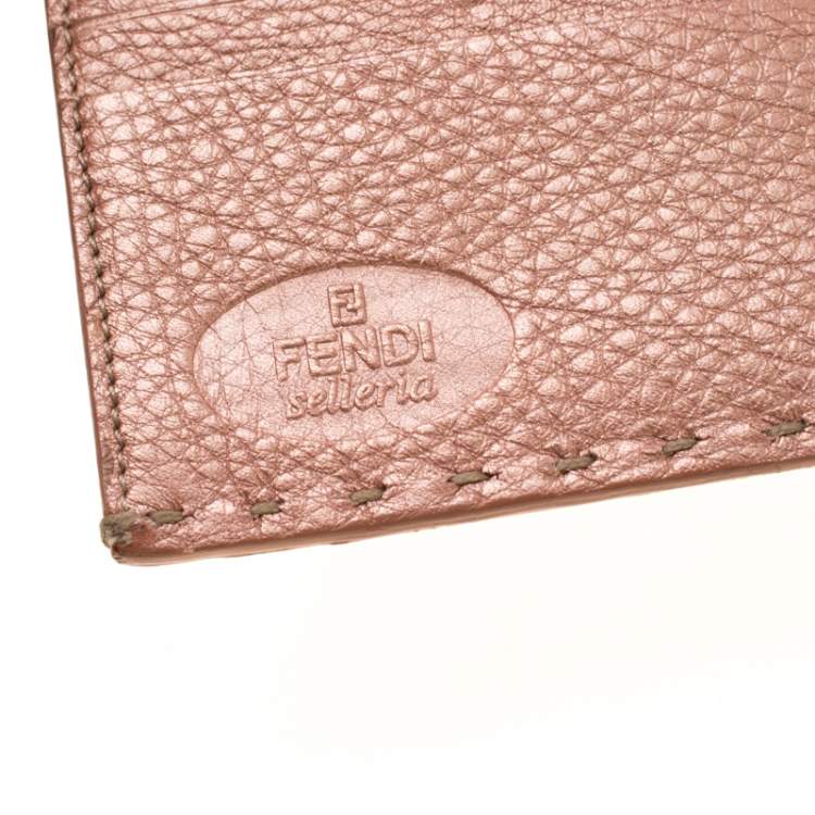 Pre Owned Fendi Rose Gold Metallic Leather Selleria Wallet