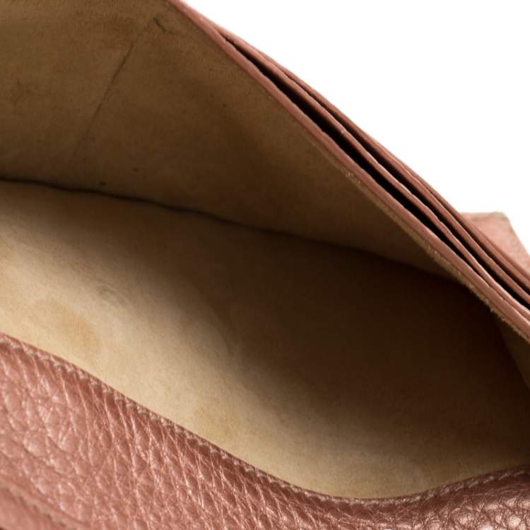 Pre Owned Fendi Rose Gold Metallic Leather Selleria Wallet