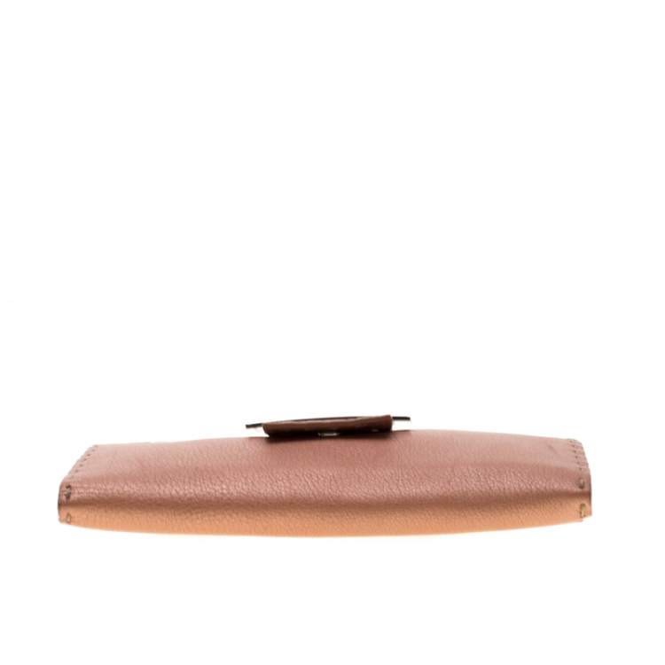 Pre Owned Fendi Rose Gold Metallic Leather Selleria Wallet