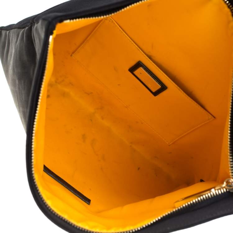 Pre Owned Fendi Black Zucca Fabric Fold Over Clutch 