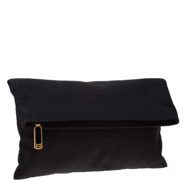 Pre Owned Fendi Black Zucca Fabric Fold Over Clutch 