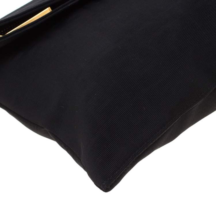 Pre Owned Fendi Black Zucca Fabric Fold Over Clutch 