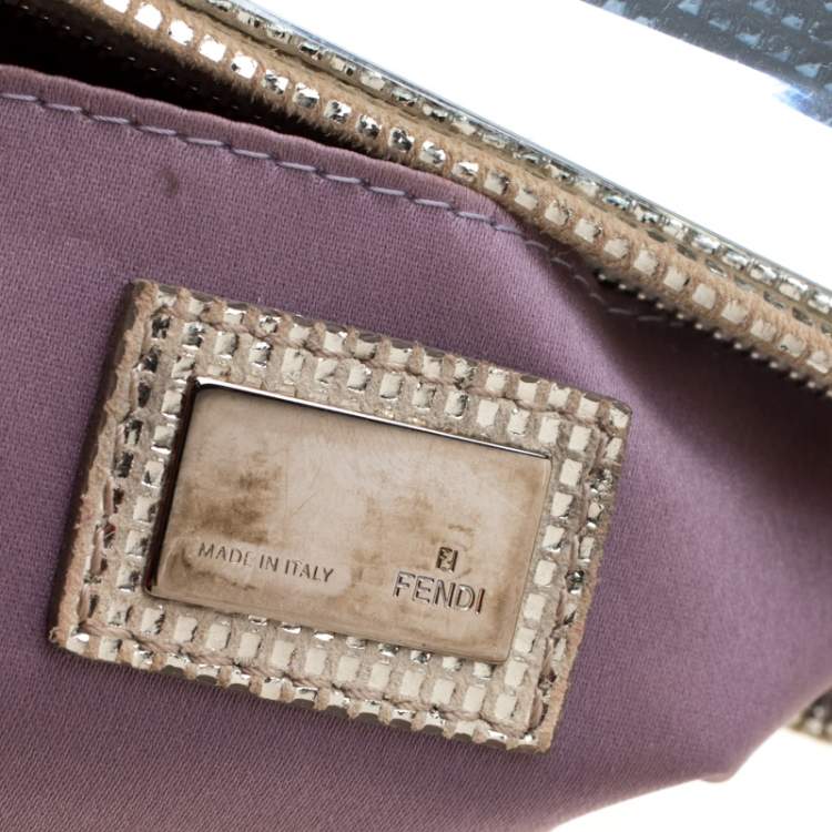 Pre Owned Fendi Silver Shimmering Leather Disco To You Clutch