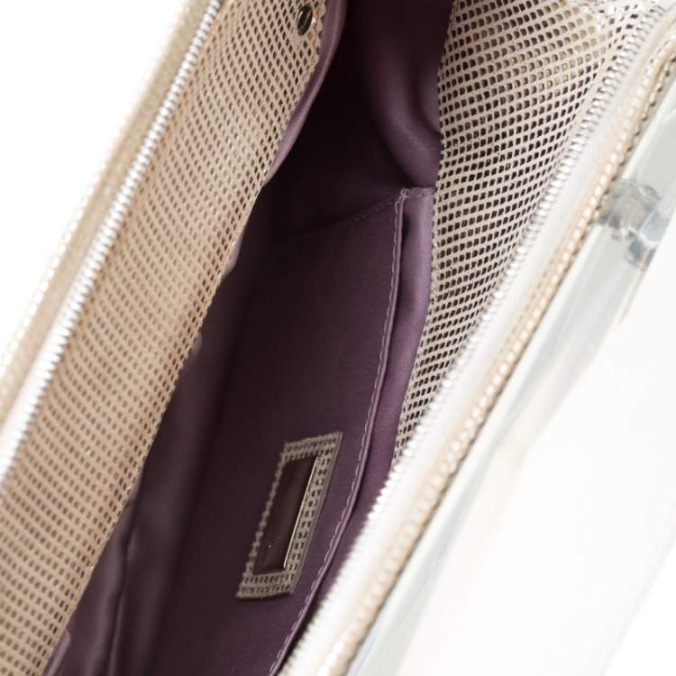 Pre Owned Fendi Silver Shimmering Leather Disco To You Clutch