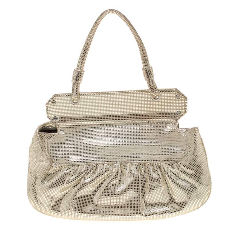 Pre Owned Fendi Silver Shimmering Leather Disco To You Clutch