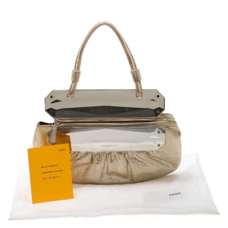 Pre Owned Fendi Silver Shimmering Leather Disco To You Clutch