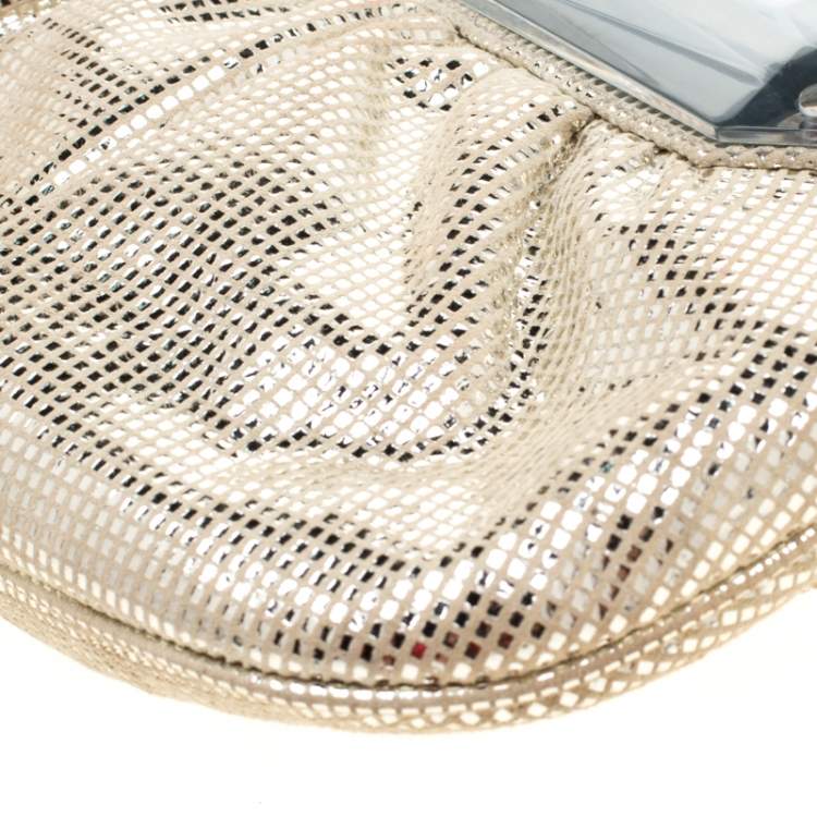 Pre Owned Fendi Silver Shimmering Leather Disco To You Clutch