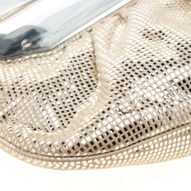 Pre Owned Fendi Silver Shimmering Leather Disco To You Clutch