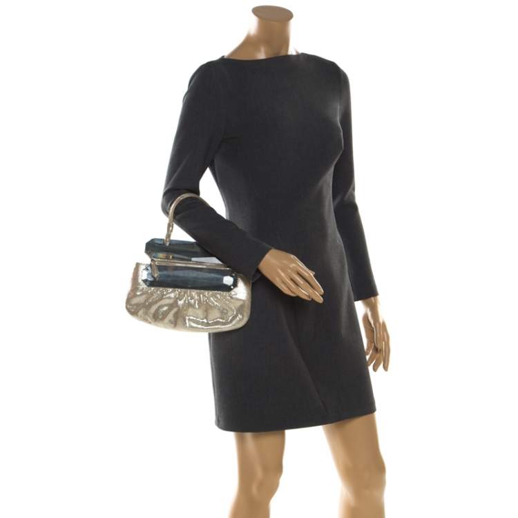 Pre Owned Fendi Silver Shimmering Leather Disco To You Clutch