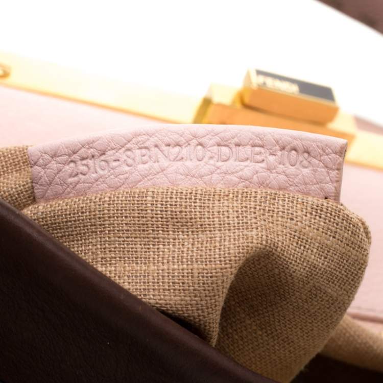 Pre Owned Fendi Brown/Pink Selleria Leather Large Peekaboo Top Handle Bag
