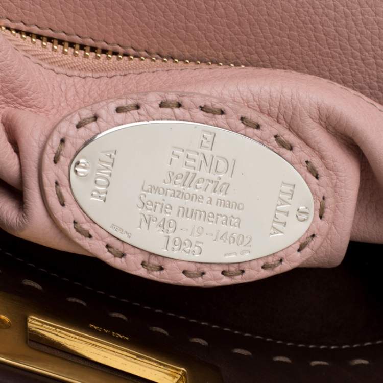 Pre Owned Fendi Brown/Pink Selleria Leather Large Peekaboo Top Handle Bag