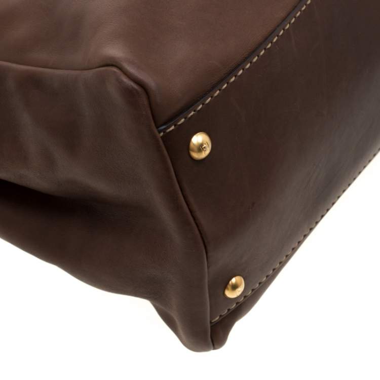 Pre Owned Fendi Brown/Pink Selleria Leather Large Peekaboo Top Handle Bag