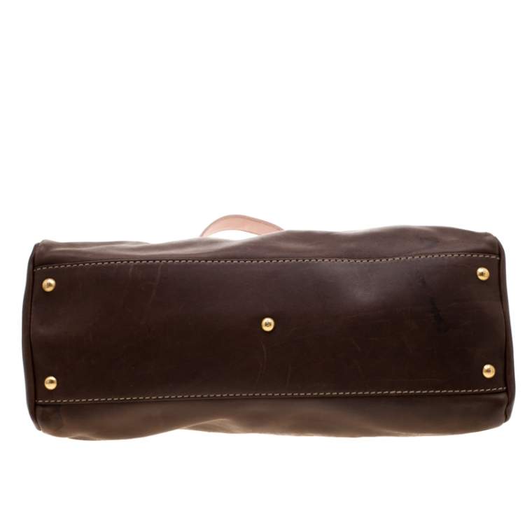 Pre Owned Fendi Brown/Pink Selleria Leather Large Peekaboo Top Handle Bag