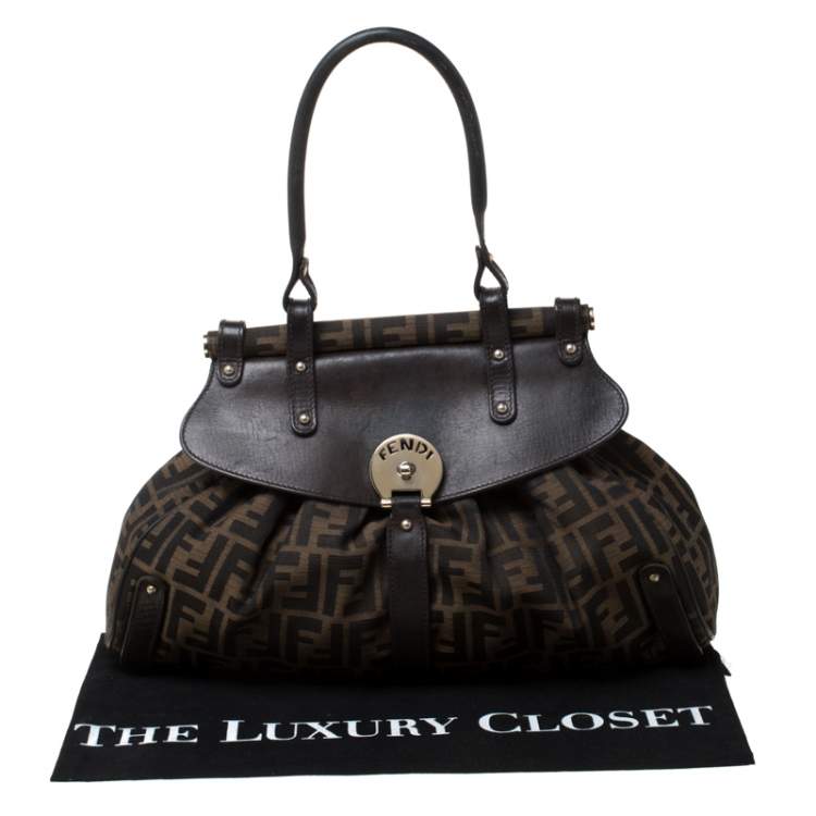 Pre Owned Fendi Brown Zucca Canvas and Leather Magic Shoulder Bag