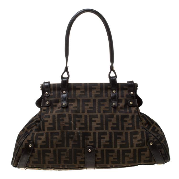 Pre Owned Fendi Brown Zucca Canvas and Leather Magic Shoulder Bag