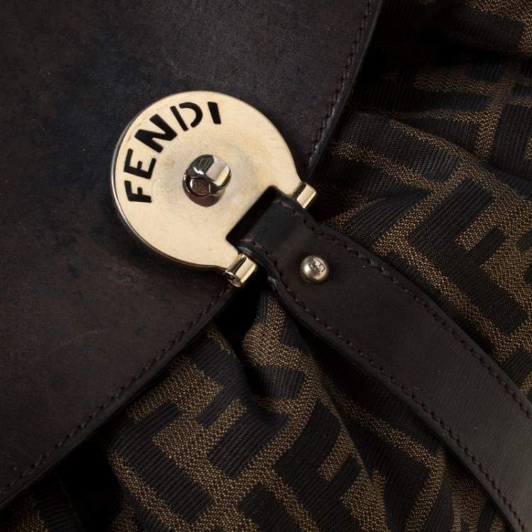 Pre Owned Fendi Brown Zucca Canvas and Leather Magic Shoulder Bag
