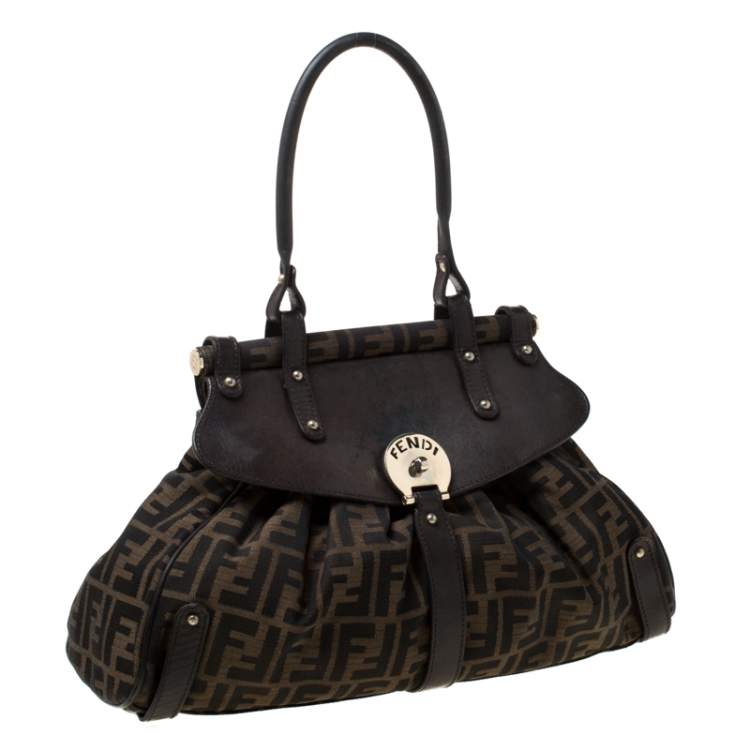 Pre Owned Fendi Brown Zucca Canvas and Leather Magic Shoulder Bag