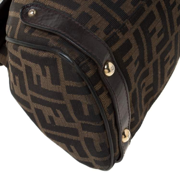 Pre Owned Fendi Brown Zucca Canvas and Leather Magic Shoulder Bag