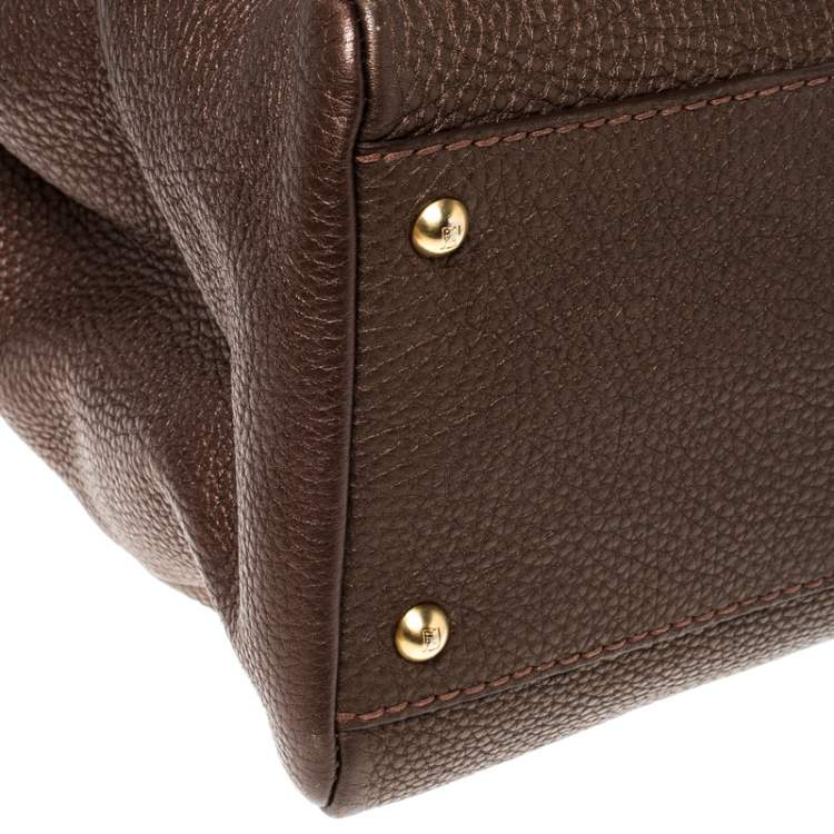 مملوكة مسبقًا Fendi Metallic Brown Selleria Leather Large Peekaboo Top Handle Bag